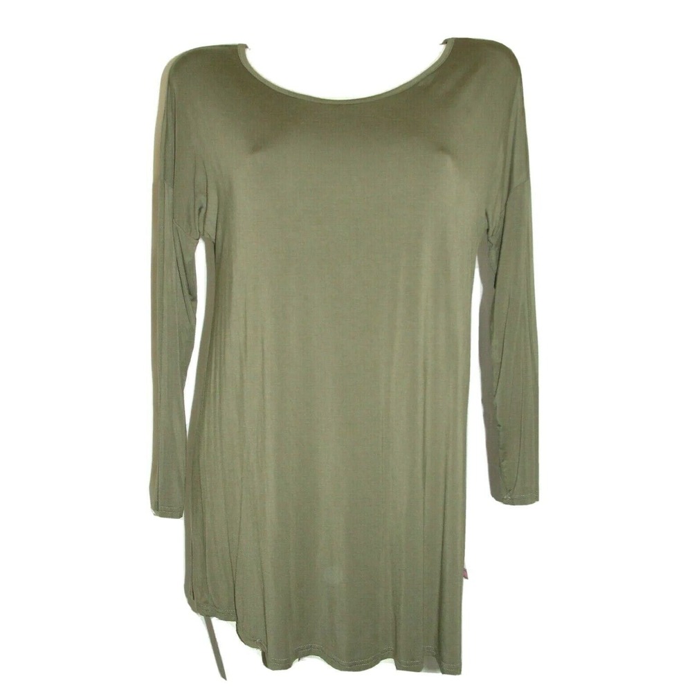 Lolly Wolly Doodle Womens Olive Green Long Sleeve Scoop Neck Tunic Top Size S